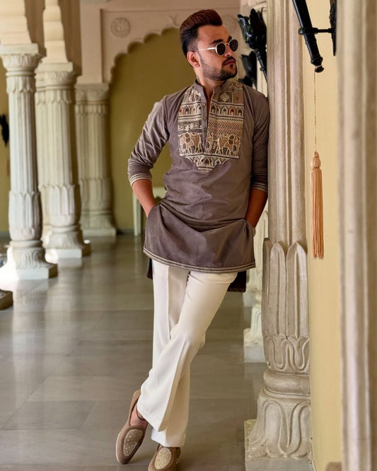 GREY ELEPHANT KURTA SET WITH EMBROIDERY