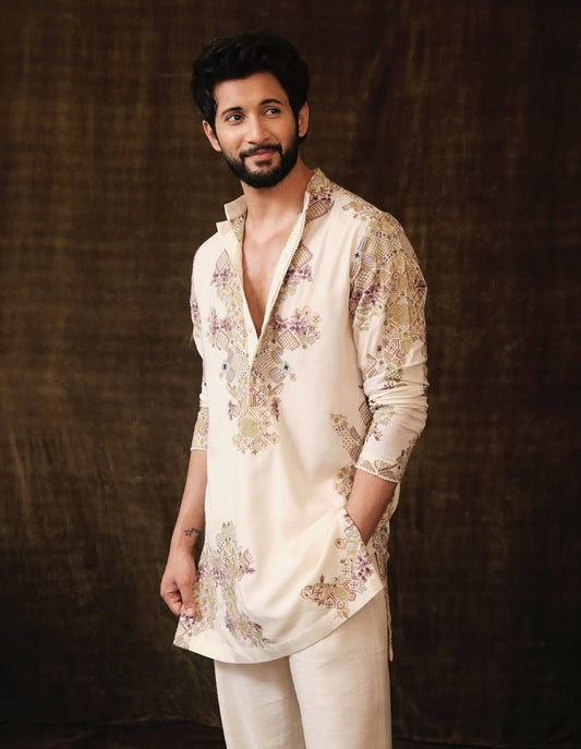 Ivory Embroidery Kurta Pajama Set - The Indian Kurta