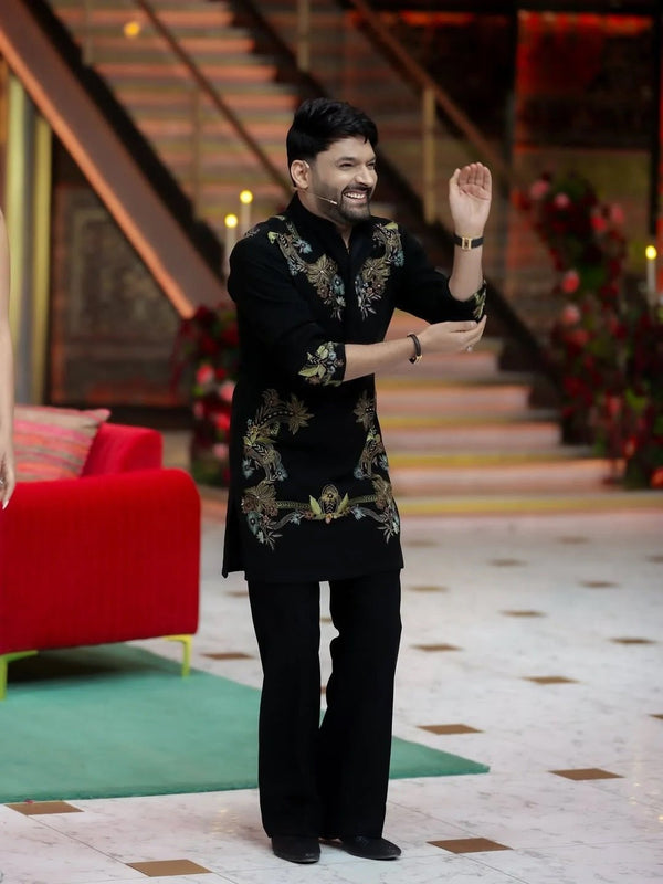 Black Embroidered Designer Kurta Set - The Indian Kurta