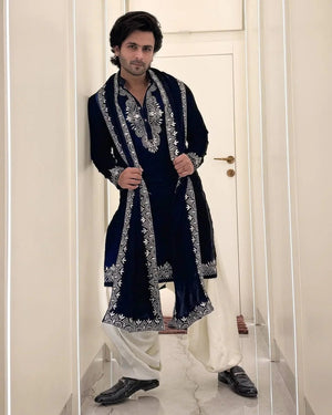 Black Kurta Cream Pajama & Dupatta Embroidery - The Indian Kurta