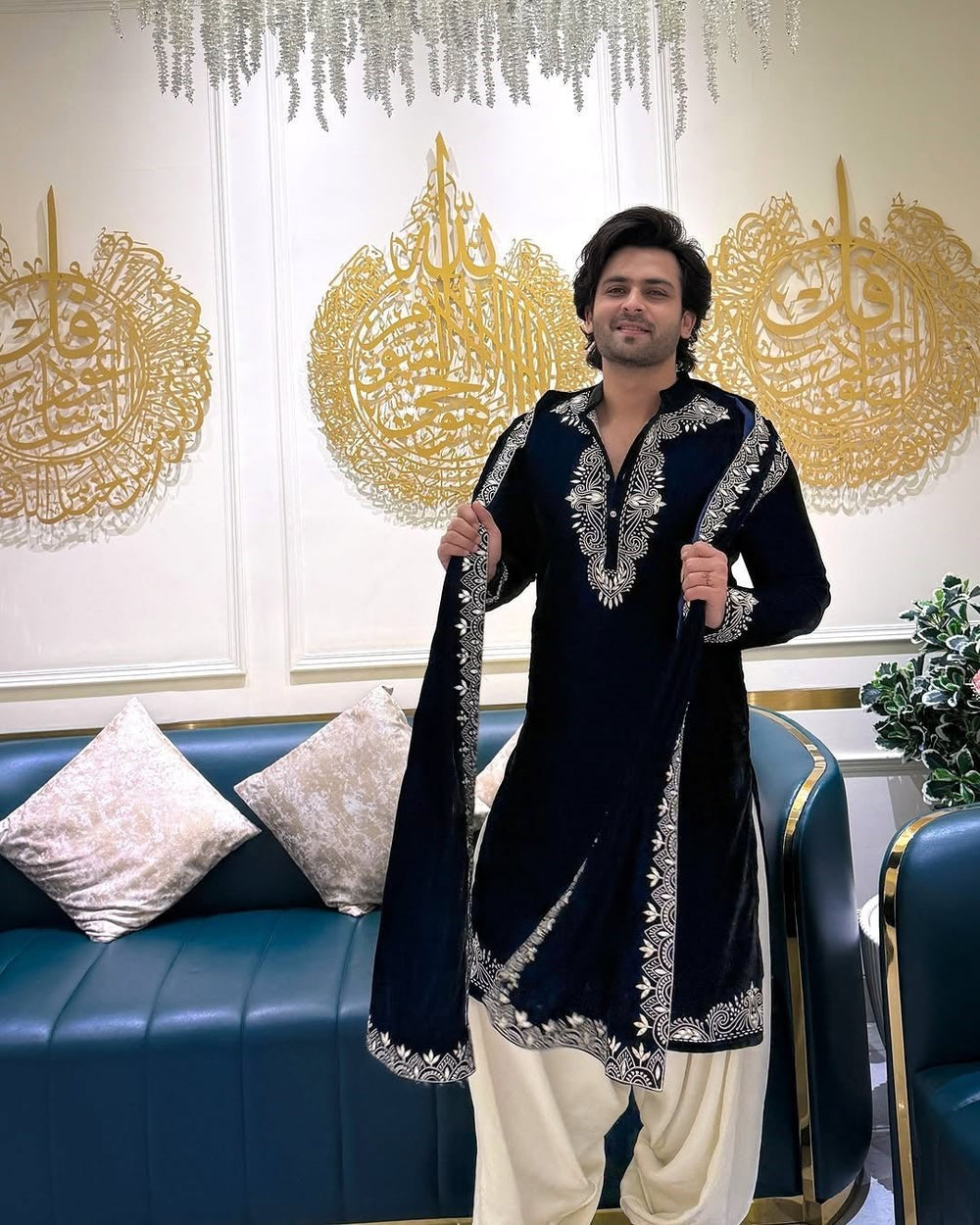 Black Kurta Cream Pajama & Dupatta Embroidery - The Indian Kurta