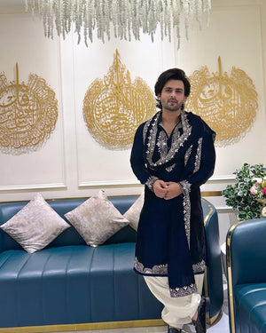 Black Kurta Cream Pajama & Dupatta Embroidery - The Indian Kurta