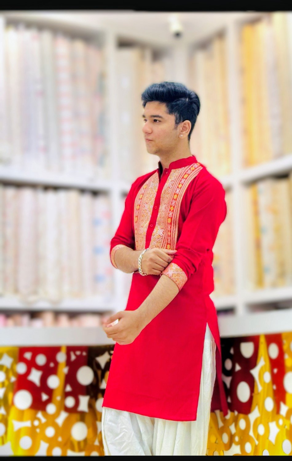Hot Red Kurta Pajama With Embroidery work - The Indian Kurta