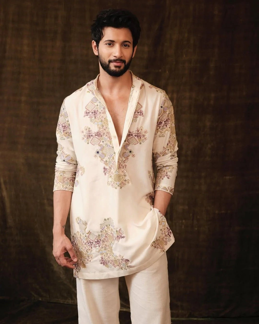 Ivory Embroidered Kurta Pajama Set For Men - The Indian Kurta