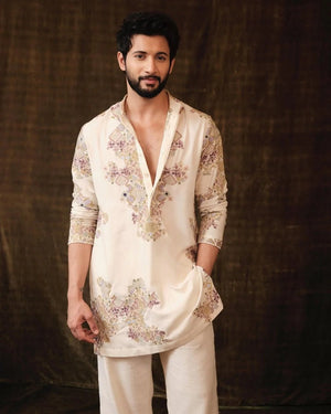 Ivory Embroidered Kurta Pajama Set For Men - The Indian Kurta