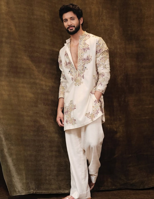 Ivory Embroidery Kurta Pajama Set - The Indian Kurta