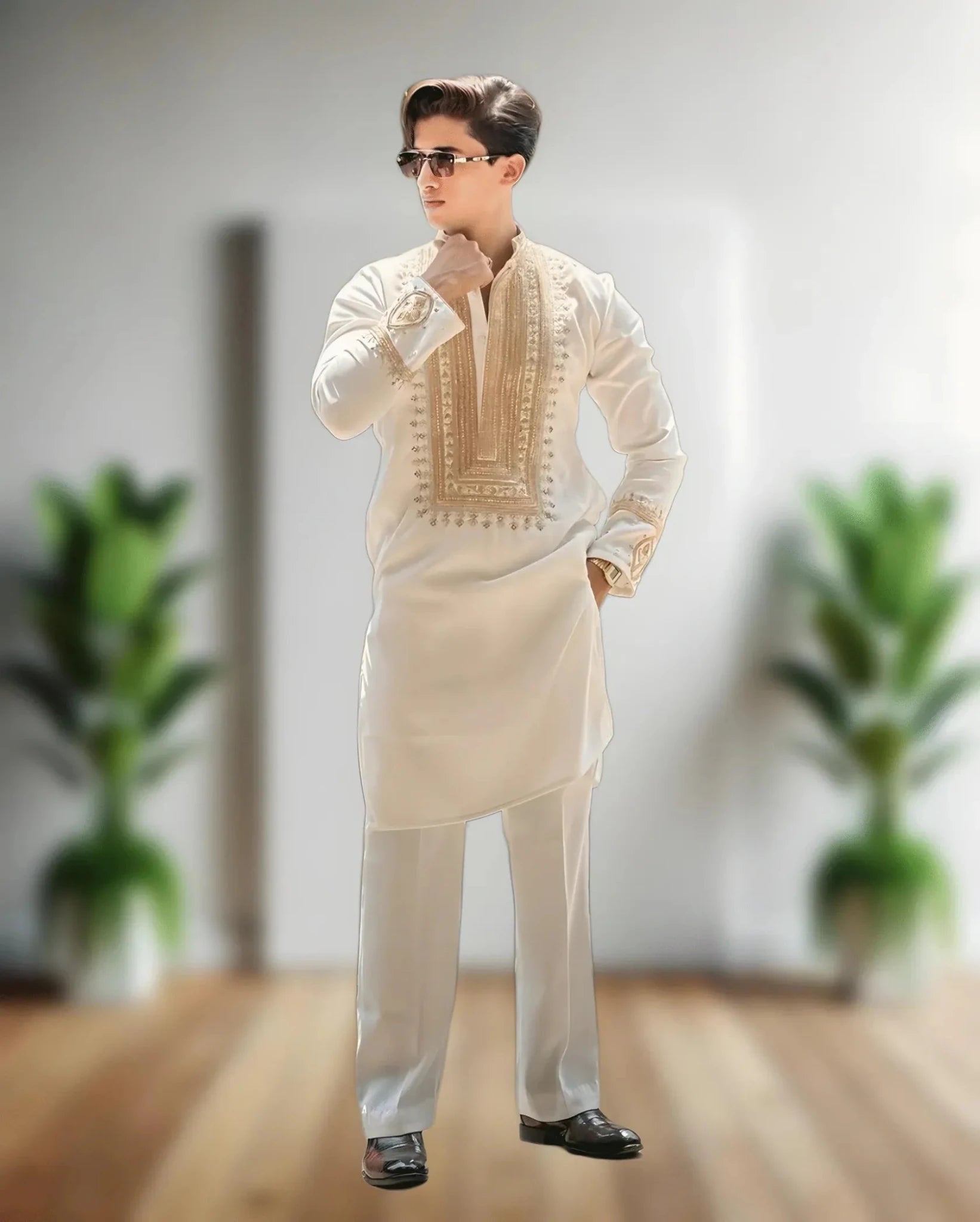 Ivory silk kurta Set With Embroidery - The Indian Kurta