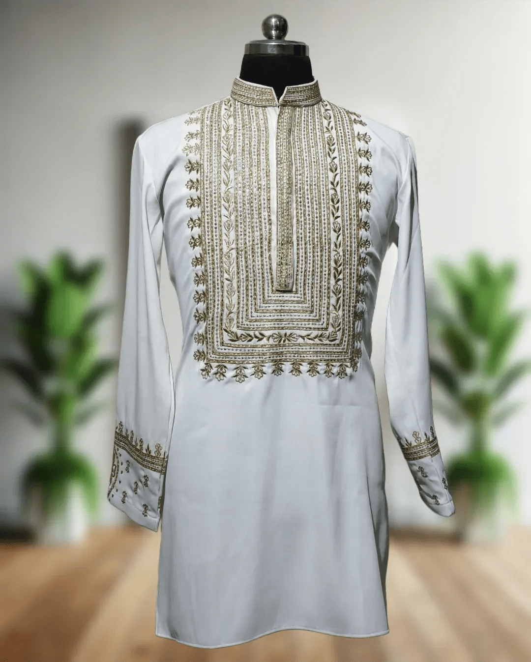 Ivory silk kurta Set With Embroidery - The Indian Kurta