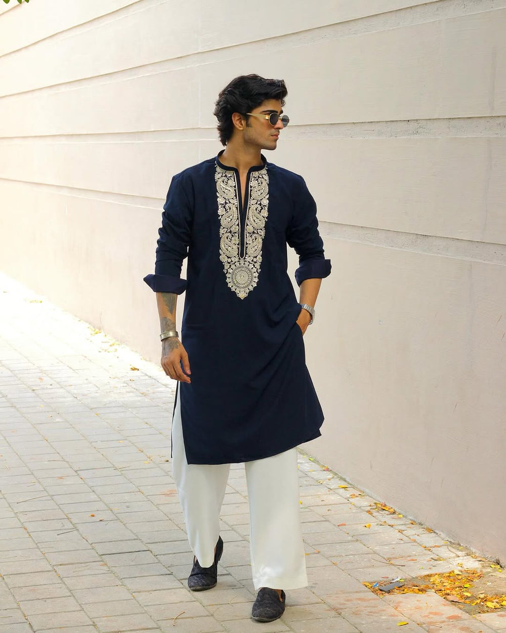 Midnight Blue kurta Set With Sequence Embroidery - The Indian Kurta
