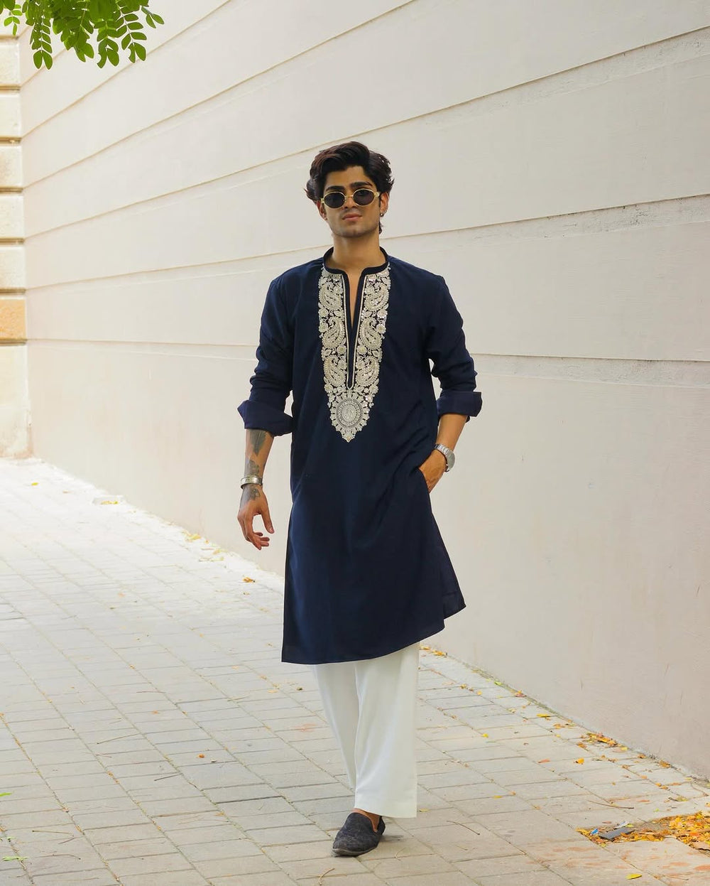 Midnight Blue kurta Set With Sequence Embroidery - The Indian Kurta
