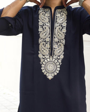 Midnight Blue kurta Set With Sequence Embroidery - The Indian Kurta