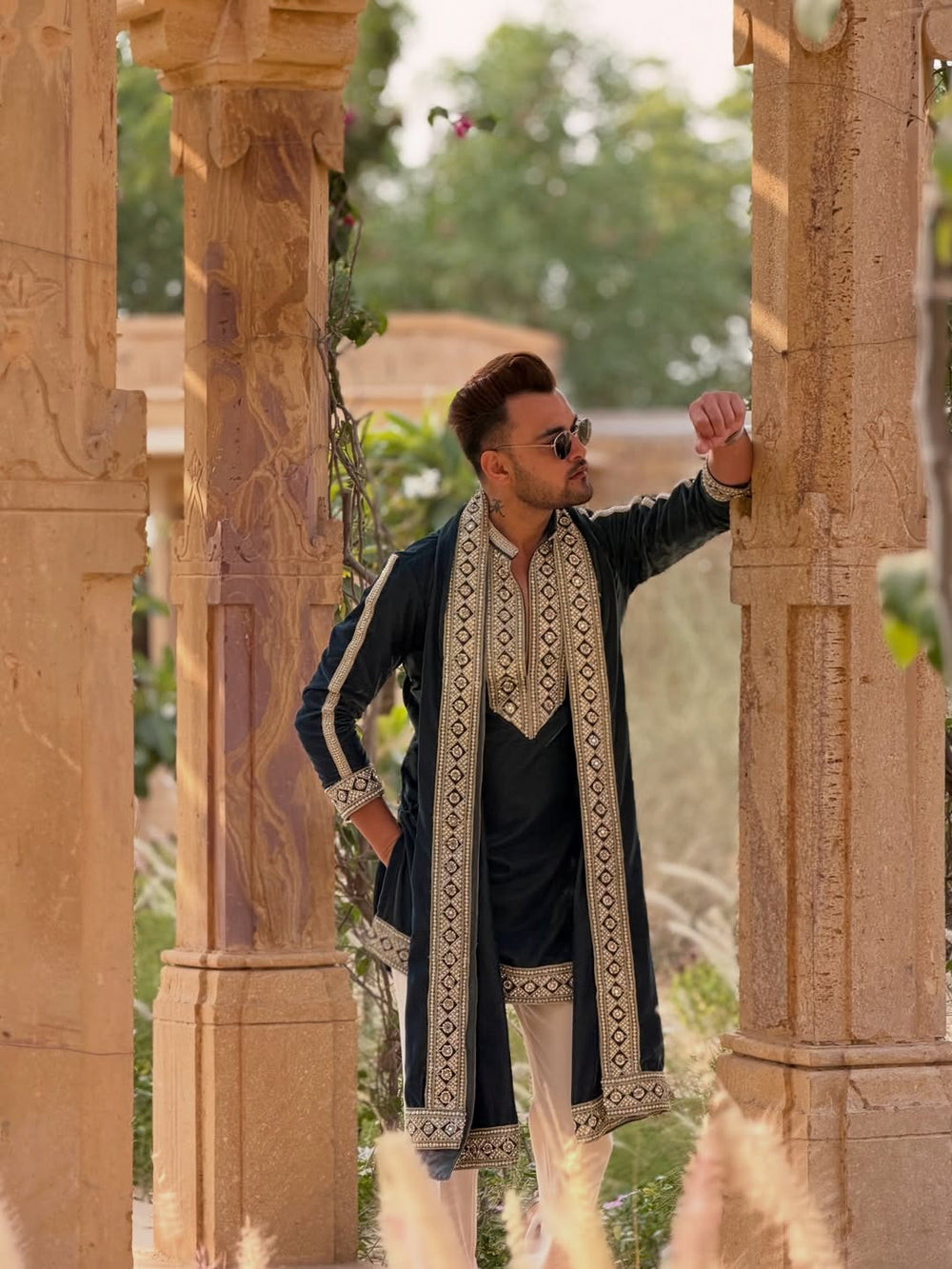 Neavy Blue Kurta Set With Dupata Embroidery Work - The Indian Kurta