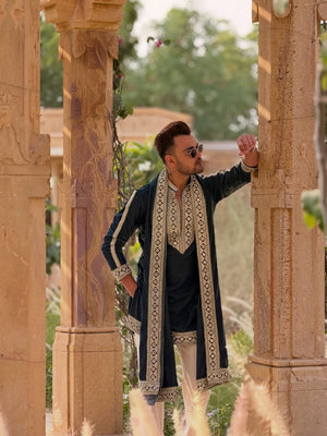 Neavy Blue Kurta Set With Dupata Embroidery Work - The Indian Kurta