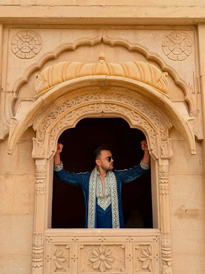 Neavy Blue Kurta Set With Dupata Embroidery Work - The Indian Kurta