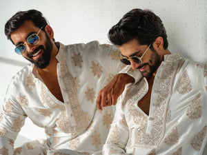 Off White Kurta Pajama Set With Embroidery Work - The Indian Kurta