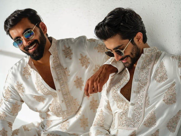 Off White Kurta Pajama Set With Embroidery Work - The Indian Kurta