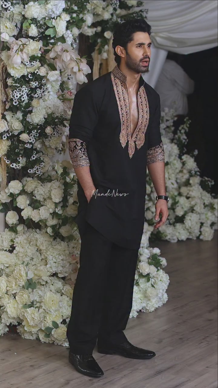 Z BLACK kurta pajama set with Embroidery