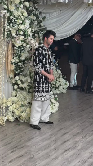 Black Velvat Kurta pyjama With Embroidery
