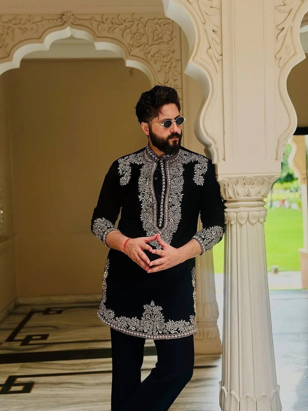 Vinay Rana Black kurta Set With Embroidery work - The Indian Kurta