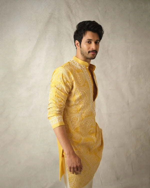 Yellow Ethnic Kurta Heavy Embroidered Work - The Indian Kurta