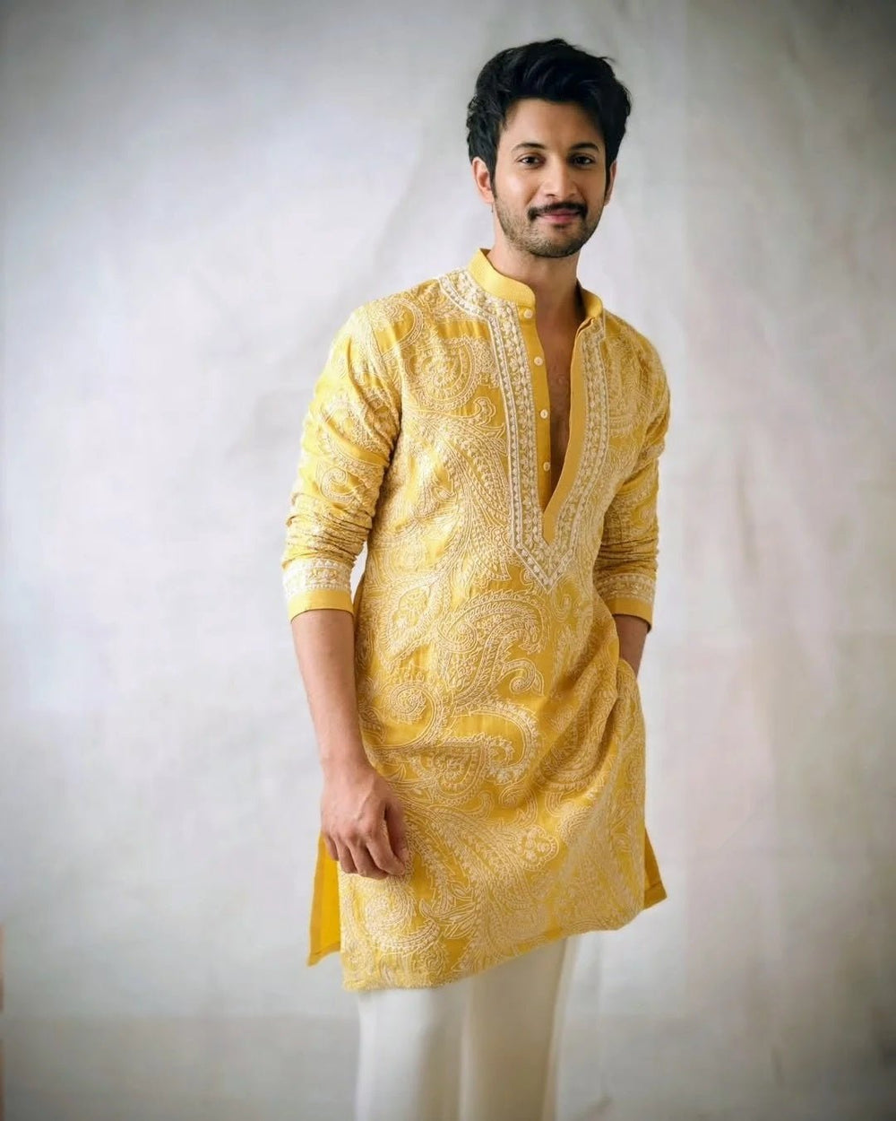 Yellow Ethnic Kurta Heavy Embroidered Work - The Indian Kurta