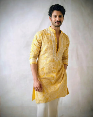 Yellow Ethnic Kurta Heavy Embroidered Work - The Indian Kurta