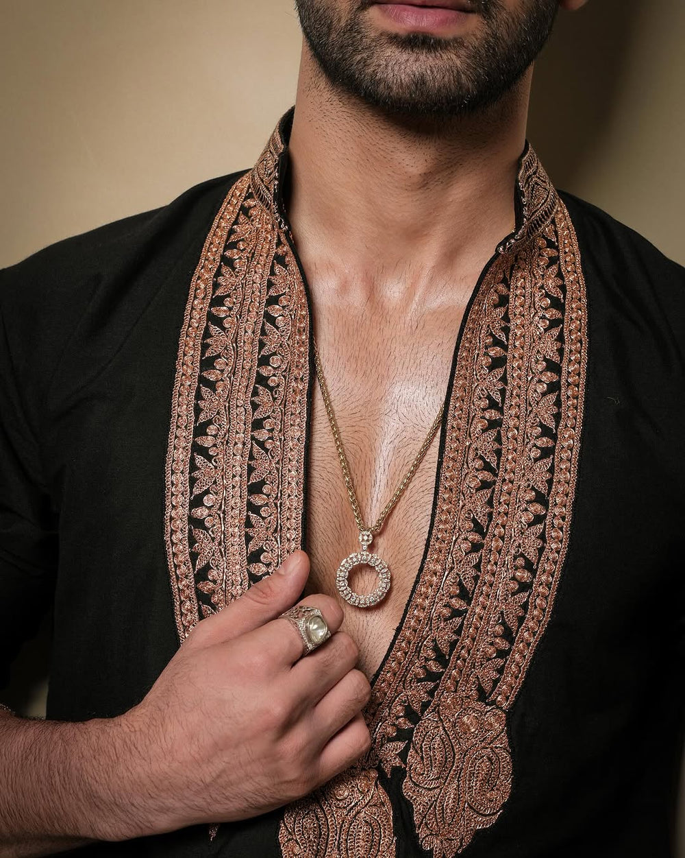 Z Black Kurta Pajama Set With Embroidery - The Indian Kurta